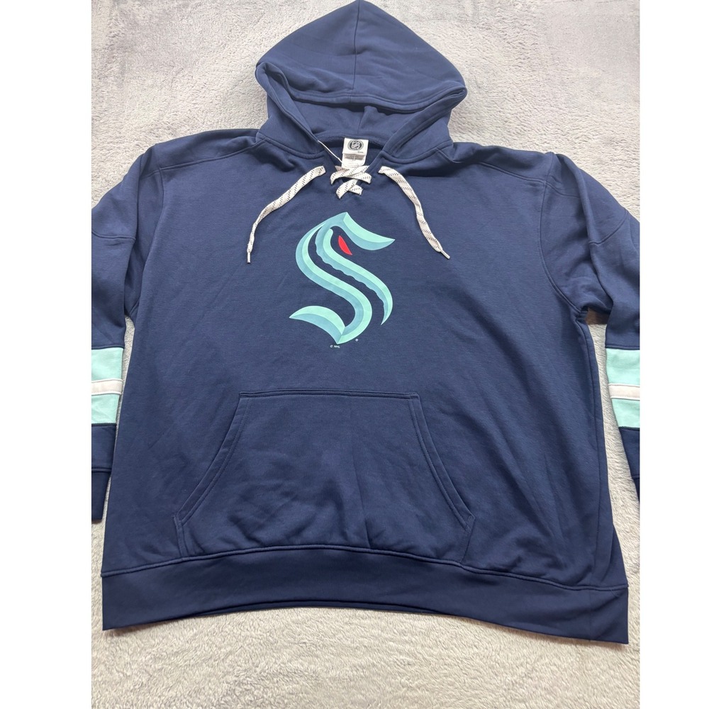 NHL Seattle Kraken Mens 2XL Navy Blue Lace Up Hoodie Sweatshirt Hockey Logo‎